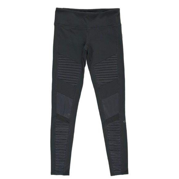 ALO Yoga Pants - Alo Yoga Moto Leggings Women's Size Small Black Mesh Pintuck Activewear Pants‎